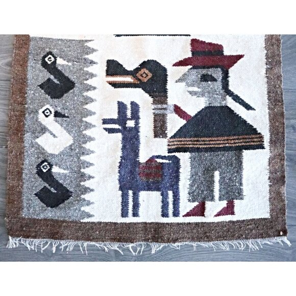 Vintage Ecuador Hand Woven Wool Tapestry Wall Hanging Fringe Hand Made MCM - Picture 3 of 4